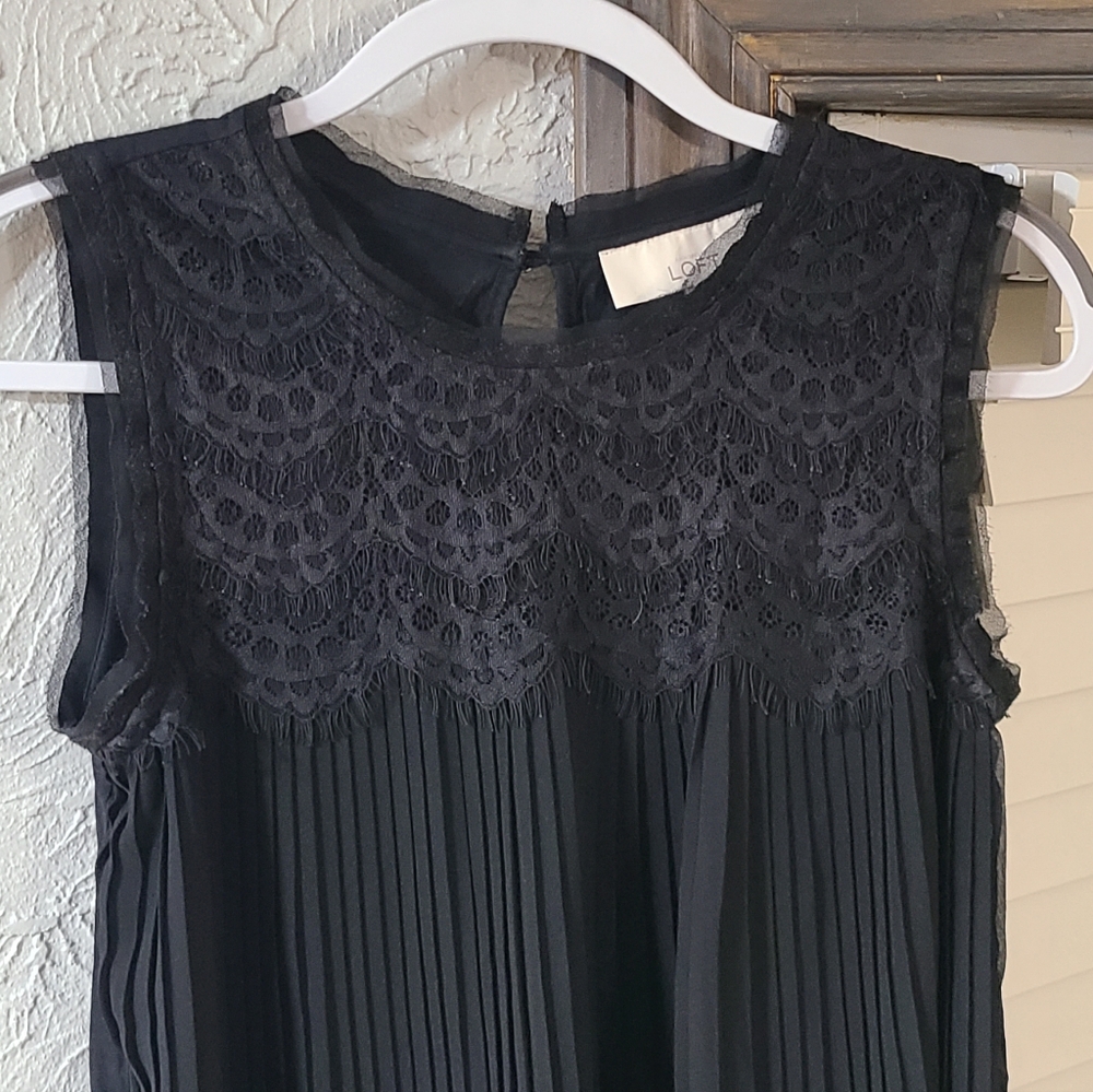 Loft Black Pleated Lace Sleeveless Dressy Tank Top - Size Small - Picture 10 of 14